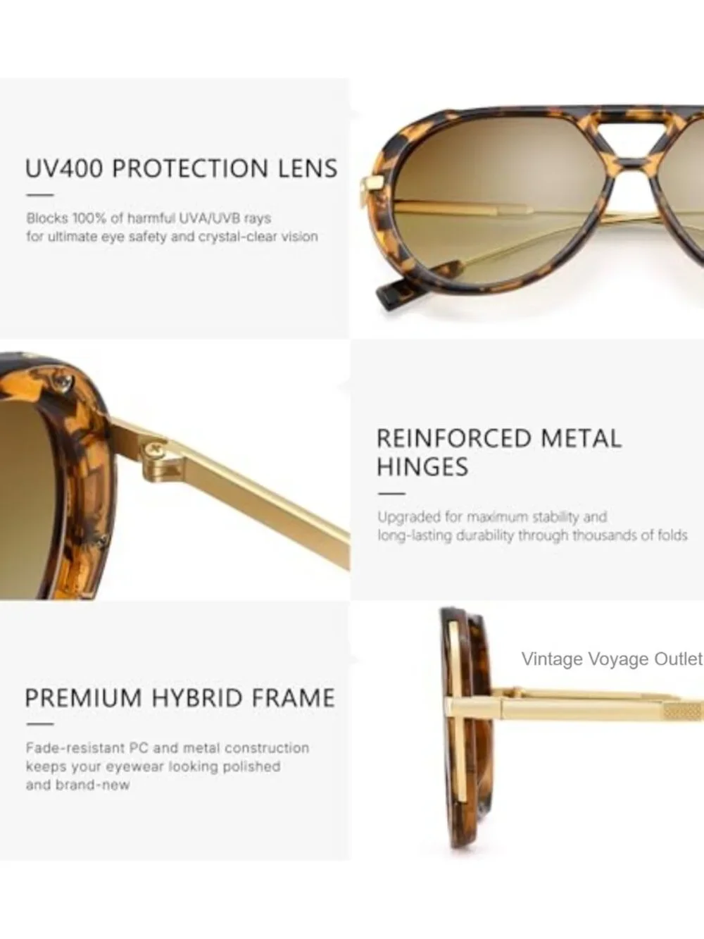 Oversized Retro Metal Aviator Sunglasses with 100% UV Protection